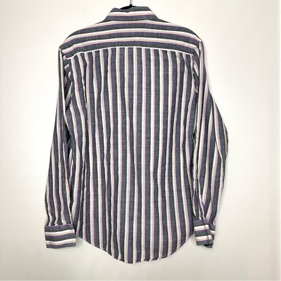 Mens Tailorbyrd Button Down Collared Shirt Cotton Medium Long Sleeve Striped Top - Picture 6 of 8